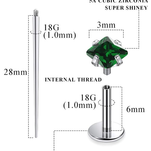 20G 18G 16G Astm F136 Titanium Internal Thread Flat Back Earrings Nose Studs Tra - Picture 2 of 6